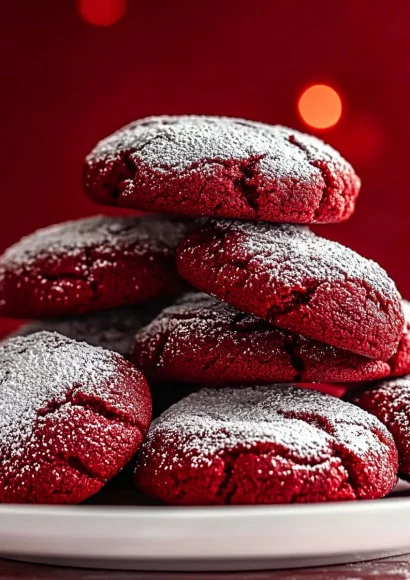 Delicious Red Velvet Crinkle Cookies on a plate
